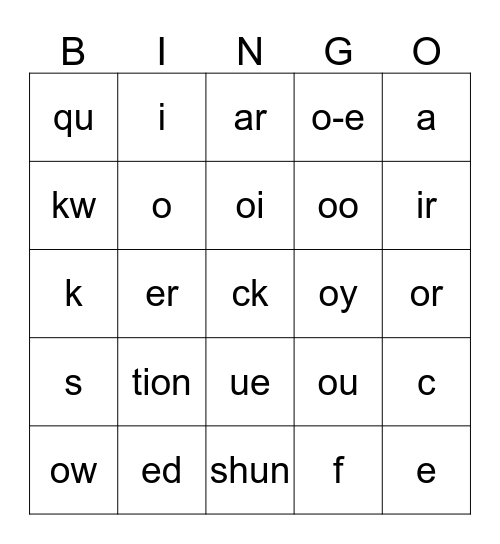 Saxon Phonics Grade 1 Lesson 103 Bingo Card