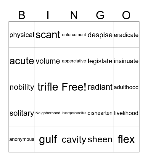 Lesson4 Bingo Card