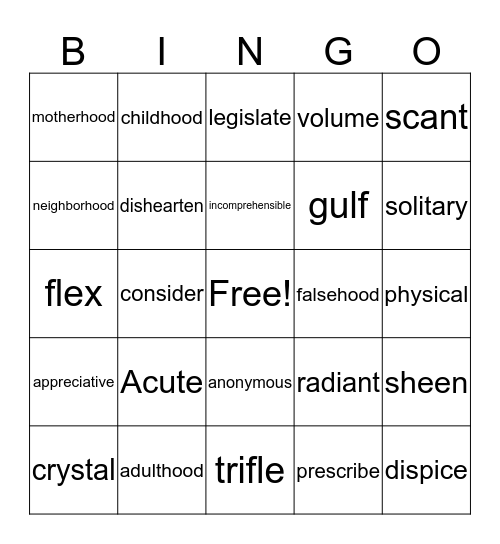 Lesson 4 Bingo Card