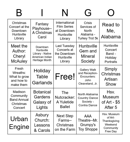 WLRH PSA Bingo Nov. 24-Dec. 30 Bingo Card