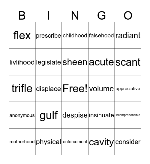 Lesson4 Bingo Card
