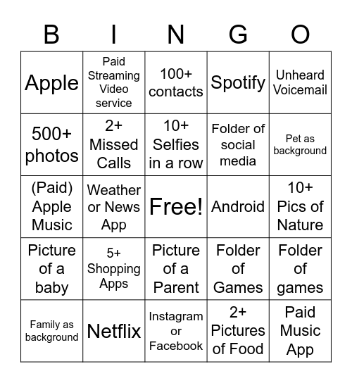 What's on your phone?! Bingo Card