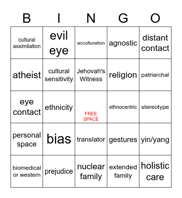 Cultural Diversity Bingo Card