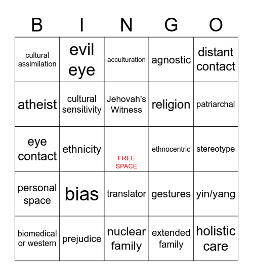 Cultural Diversity Bingo Card