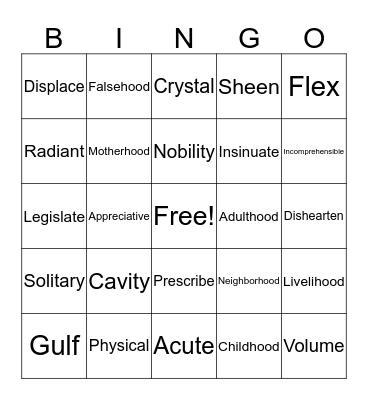 Lesson 4  Bingo Card