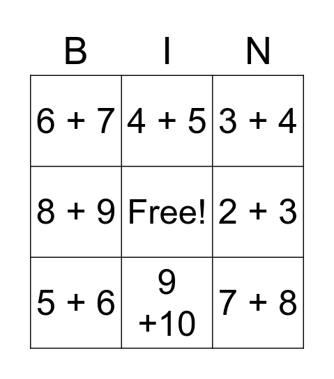 Doubles +1 Bingo Card