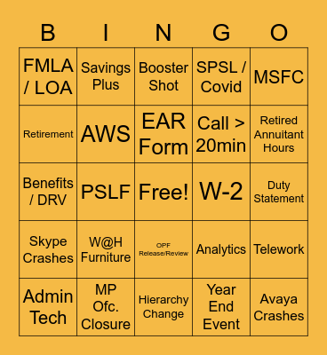 AskAdmin Bingo! Bingo Card
