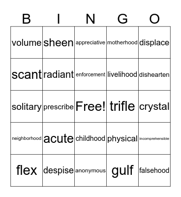 Lesson 4 Bingo Card