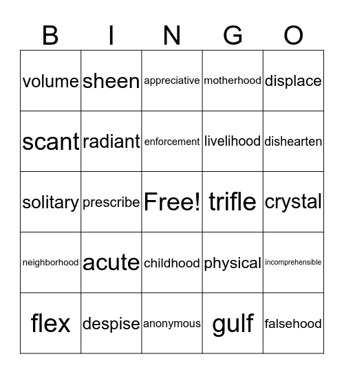 Lesson 4 Bingo Card