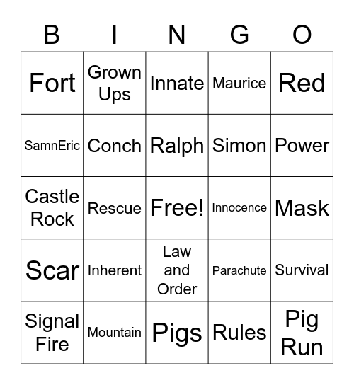 LOTF Bingo Card
