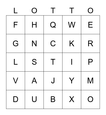 Das Alphabet Lotto Bingo Card