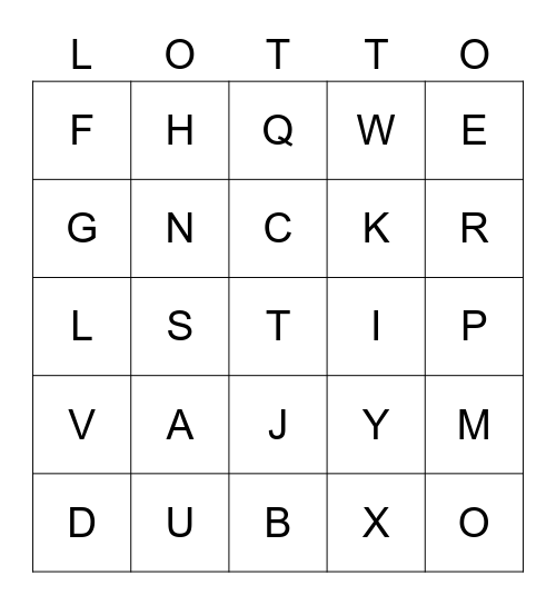 Das Alphabet Lotto Bingo Card