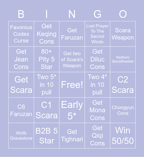 Scaramouche Wishing <3 Bingo Card