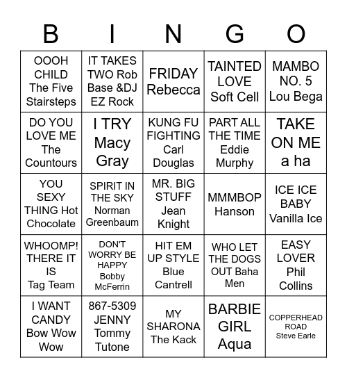 Music Bingo Card