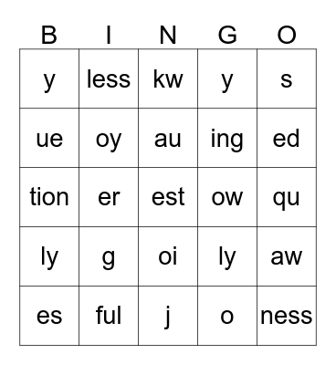 Saxon Phonics Grade 1 Lesson 113 Bingo Card
