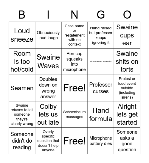 Thursday Bingo Card