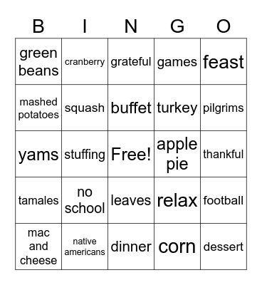 Thanksgiving Bingo Card