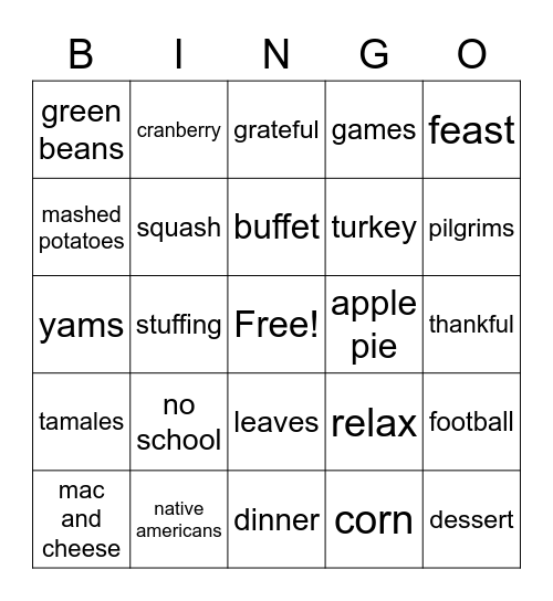 Thanksgiving Bingo Card