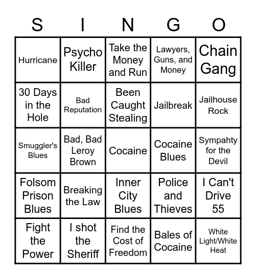 FDSET SINGO Bingo Card