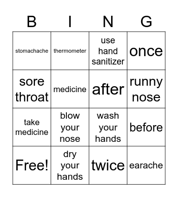 November vocabulary Bingo Card