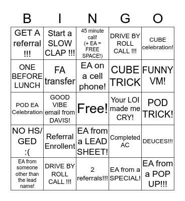 POD WARS  Bingo Card