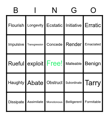 Vocabulary BINGO Card