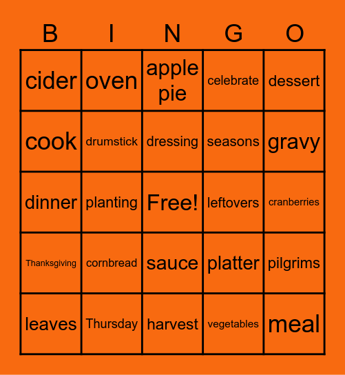Thanksgiving Bingo! Bingo Card