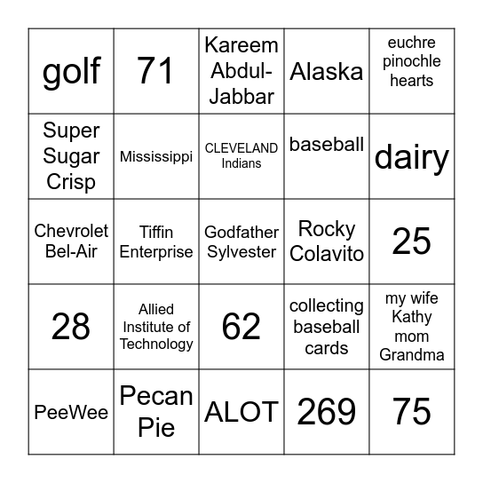 BOB's 75th BIRTHDAY BINGO Card