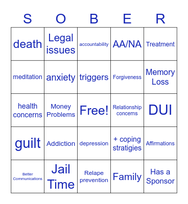 SUBSTANCE ABUSE Bingo Card