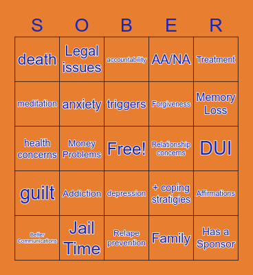 SUBSTANCE ABUSE Bingo Card
