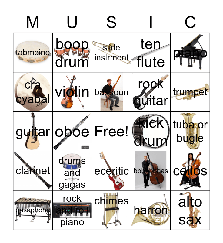 General Music Instrument Bingo Card