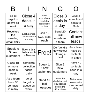 Team Bingo Card