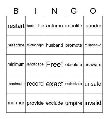 Rewards 5 Bingo Card