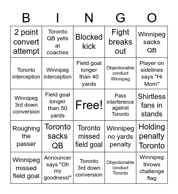 GREY CUP BINGO 2022 Bingo Card