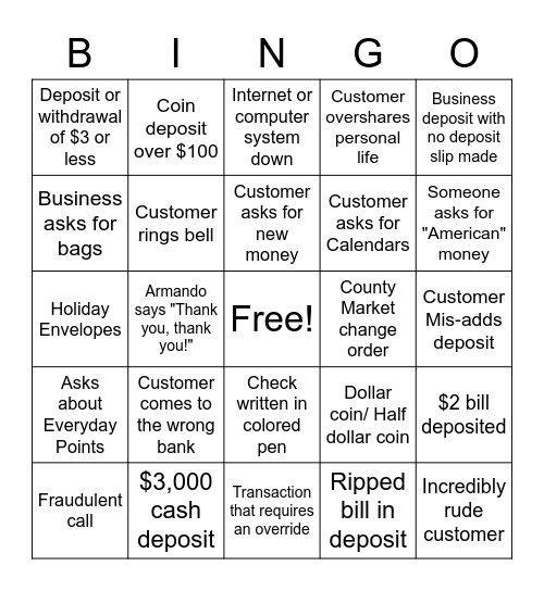 Sherman Teller Bingo Card