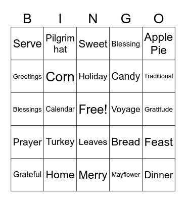 Thanksgiving Bingo Card