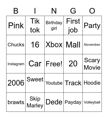 Sweet 16 Bingo Card