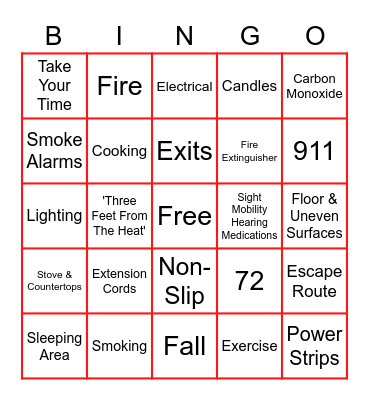 Fire & Fall Prevention Bingo Card