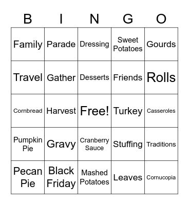 Thanksgiving Bingo Card