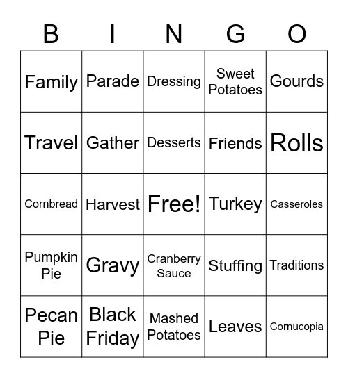Thanksgiving Bingo Card