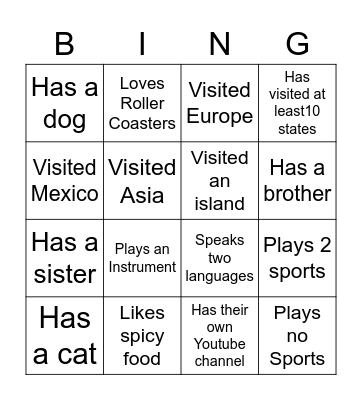 Getting to Know You Bingo Card