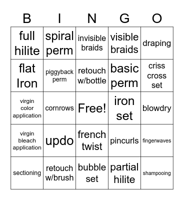 Cosmetology Freshman Bingo Card