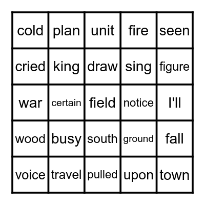 FRY WORD BINGO 376-400 Bingo Card