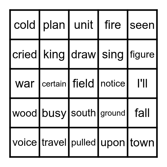 FRY WORD BINGO 376-400 Bingo Card