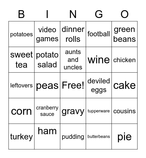 TURKEY TIME Bingo Card