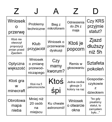 Zjazd Statutowy 2022 Bingo Card