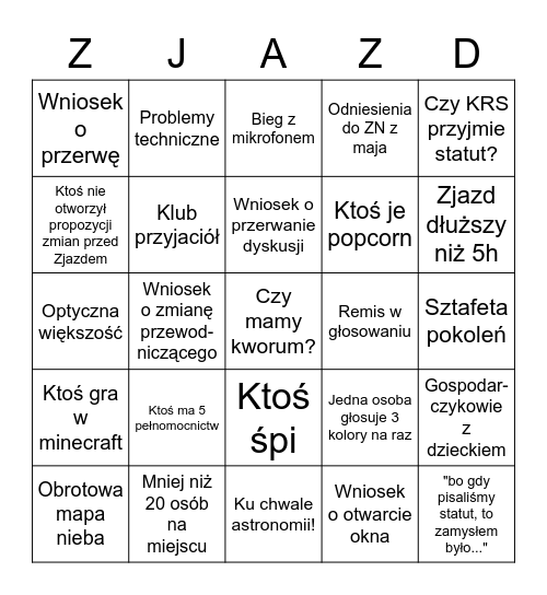 Zjazd Statutowy 2022 Bingo Card