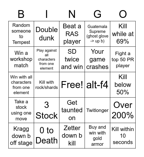 Rivals Bingo Card