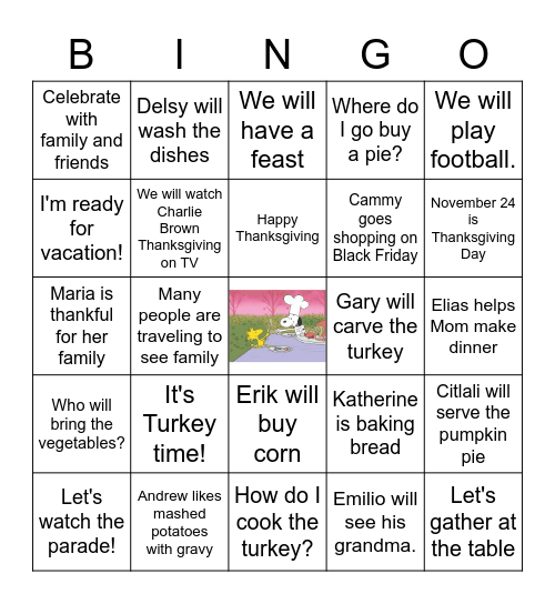 ASL Thanksgiving Bingo Card