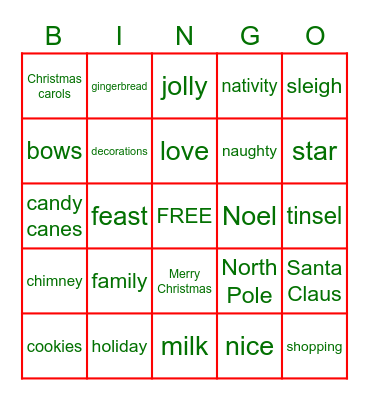 C H R I S T M A S Bingo Card